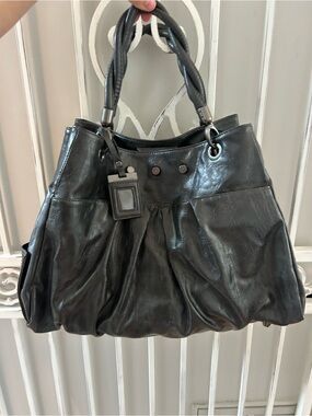 Armani Exchange A|X Black Slouch Tote Gunmetal Braided Handles Large